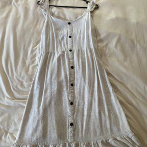 Monteau Linen Ruffled Shoulder Button Front Midi Dress | Size: L